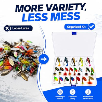 Fishing Spinner Lures Kit 10/15/16/20PCS, Inline Spinner Baits with Treble Hooks and Feather Tails, Metal Fishing Lures for Trout Bass Salmon Panfish, Multi-Color Freshwater Fishing Tackle Set - size: 20PCS/Premium Set