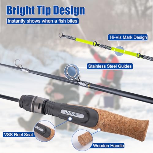 Goture Ice Fishing Rod and Reel Combo with Carry Bag, 24''Medium Spinning Ice Fishing Pole, 58Pcs Jigs & Lures with Storage Box, Line,Fish Gripper, Pliers and Tools for Trout Bass Walleye - color: 10Pcs Ice Fishing Kit A3 (58Pcs Jig Set )