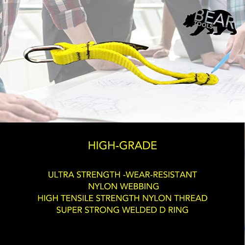 BearTOOLS Yellow Flat D-Ring Tool Tail Tethers, 2-In-1 Application, Max Load 0.9KG, 12CM x 12MM (12, Yellow) - size: 12-pack