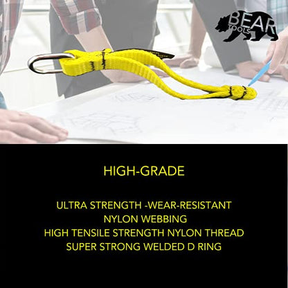 BearTOOLS Yellow Flat D-Ring Tool Tail Tethers, 2-In-1 Application, Max Load 0.9KG, 12CM x 12MM (12, Yellow) - size: 12-pack