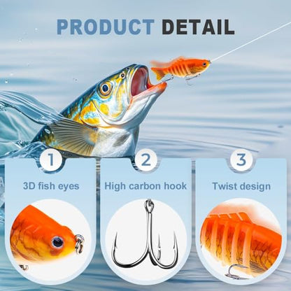 Robotic Fishing Lure, 2026 Upgrade 3D Swimming Bait for Freshwater & Saltwater, Fishing Gear Attracts Fishing Lures Walleye Trout Bass, Fishing Lures for Beginners, Amateurs and Professionals - color: 5PCS-K