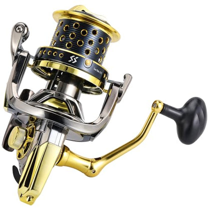 Sougayilang Spinning Reels 10000 Series Surf Fishing Reels, Ultra Smooth Powerful with CNC Aluminum Spool, Inshore & Offshore Saltwater Fishing - color: Golden- AFS10000