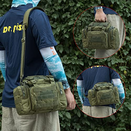 Dr.Fish Fishing Tackle Bag 5 Boxes with 60 Lures Included Loaded Stocked Tackle Box Set Spinner Lures Kit Freshwater Gear Equipment - color: Green Bag, 11.4*4.9*7.9’'