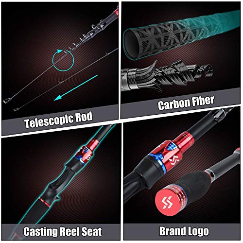 Sougayilang Fishing Rod and Reel Combo, Telescopic Fishing Pole with Baitcasting Reel Combo, 2-Piece Baitcaster Fishing Combo