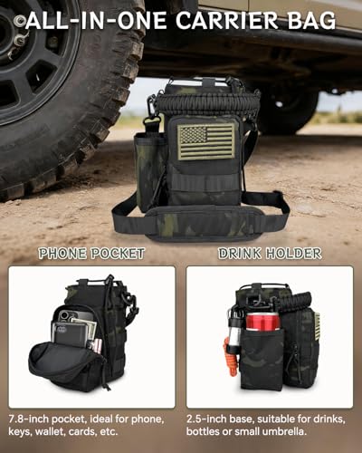 COOLYARD Water Bottle Holder with Strap Crossbody Sling Carrier Bag with Phone Pocket Molle Tactical Pouch for Walking Hiking Camping Gym Travel - color: Black Camo