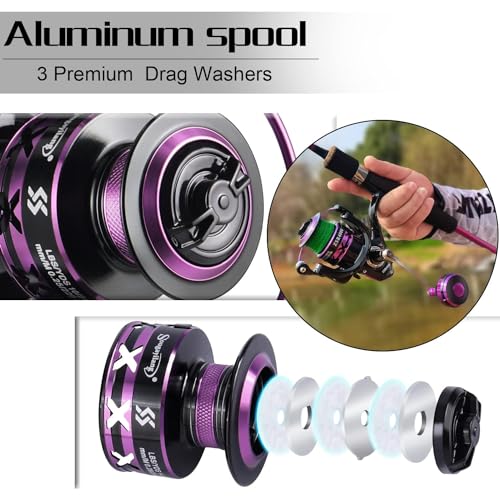 Sougayilang Fishing Rod and Reel Combo, Stainless Steel Guides Fishing Pole with Spinning Reel Combo for Saltwater and Freshwater - color: purple - Medium, size: 6.9ft and Spinning Reel