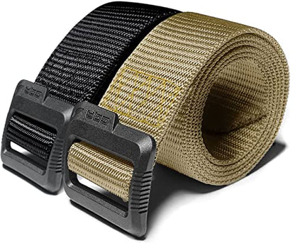 CQR Tactical Belt, Military Style Heavy Duty Belt, Webbing EDC Quick-Release Buckle - color: 2pack Dura Nylon Black/Khaki, size: Large