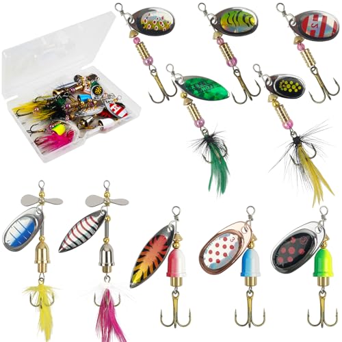 Spinner Baits Bass Lures Rooster Feather Tail Trout Lures Hard Metal Inline Spinner Bait Fishing Lure for Bass Salmon Trout - style: 10pcs Spinnerbaits Kit-a