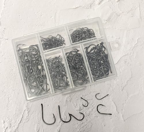 200pcs-300pcs Small Barbed Fishing Hooks Black High Carbon Fishing Hooks Set 6# 8# 10# 12# 14# 16# with Plastic Box - color: 300pcs black