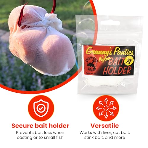 Granny's Panties Nylon Bait Holder for Fishing - Secures Bait on Hook, Prevents Loss to Small Fish & When Casting - For All Bodies of Water - Made in USA - 2-Pack