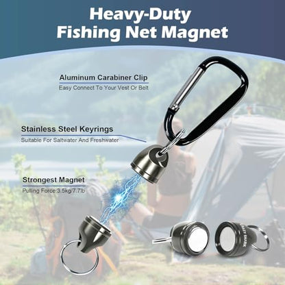 Magnetic Net Release for Fly Fishing, Aluminum Magnetic Quick Release Keychain, Fly Fishing Net Magnet Holder Retractor with Carabiner - color: gun metal