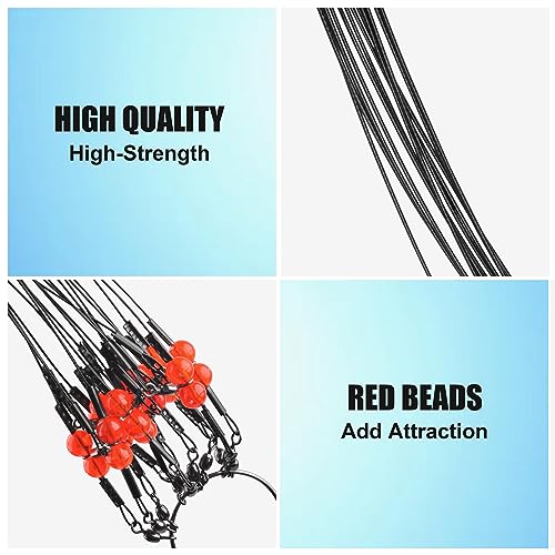 Fishing Leader Rigs Saltwater Freshwater Stainless Steel Wire Leader Fishing Rigs with Swivels Snaps Beads 1-3 Arms Saltwater Rig Wire Bottom rigs for Trolling Pier Surf Fishing Tackle - color: Black-1 Arm-12pcs
