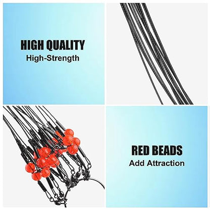 Fishing Leader Rigs Saltwater Freshwater Stainless Steel Wire Leader Fishing Rigs with Swivels Snaps Beads 1-3 Arms Saltwater Rig Wire Bottom rigs for Trolling Pier Surf Fishing Tackle - color: Black-2 Arm-12pcs