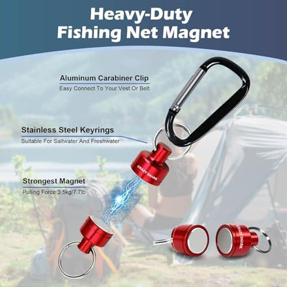 Magnetic Net Release for Fly Fishing, Aluminum Magnetic Quick Release Keychain, Fly Fishing Net Magnet Holder Retractor with Carabiner - color: red 2