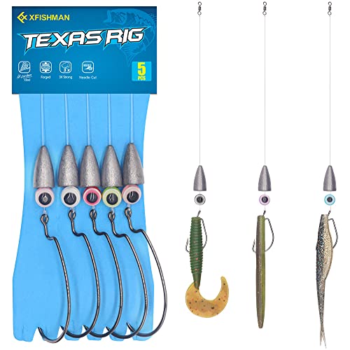 Texas-Rigs-for-Bass-Fishing-Leaders-with-Weights-Hooks-Rigged-Line-Kit - size: 5/0 Hooks-3/8 oz Weight-5pcs