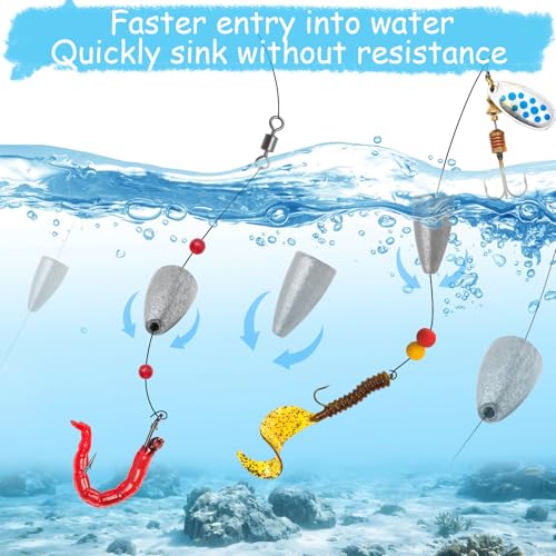 30Pcs Bullet Fishing Weights Fishing Worm Weights Sliding Fishing Sinkers for Bass Fishing Saltwater Freshwater 1/16oz to 1/2oz - size: 1/4oz-30pcs