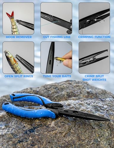 5PC Fishing Tool Kit - Fillet Knife, 2PC Fishing Pliers,Fishing Braid Scissors and Fish Lip Gripper, Fishing Gear for Fly Fishing, Ice Fishing - color: 5PC+Multicolor