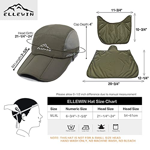 Outdoor Sun Hat for Men Women UPF 50+ Fishing UV Hat with Neck Flap Face Cover for Sun Protection - color: Army Green