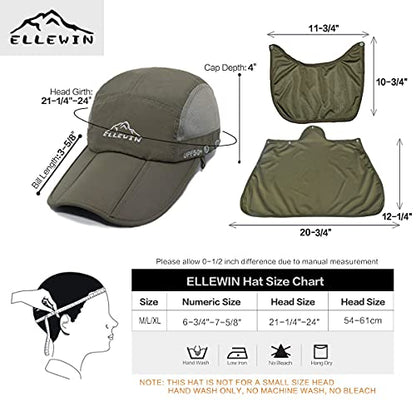 Outdoor Sun Hat for Men Women UPF 50+ Fishing UV Hat with Neck Flap Face Cover for Sun Protection - color: Army Green