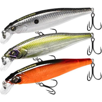 TRUSCEND Suspending Jerkbait, Rattle Minnow Lures with BKK Hooks, Freshwater Bass Trout Striper Walleye Pike Fishing Lures, Variety Pack for All Water Conditions, Premium Fishing Gear and Gifts - color: A1-3.5",0.3oz