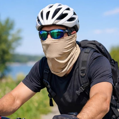 Geyoga 2/4 Pack Cooling Neck Gaiter Summer Breathable Balaclava Face Mask with Mesh Holes UV Protection Sun Scarf Men Women - color: Khaki