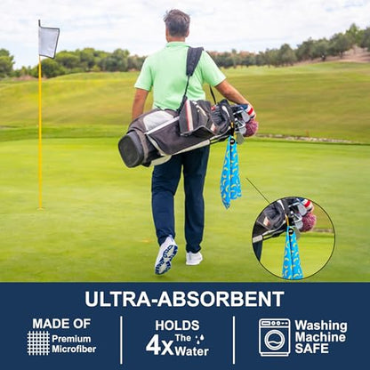 Magnetic Microfiber Waffle Golf Towel – Funny Large 16"x24" Clean Golf Club Ball Magnet Clip to Hang on Bag Cart Strong Premium Strength Ultra Absorbent Gear Black Disc Men (Teal Bananas) - color: Teal Bananas