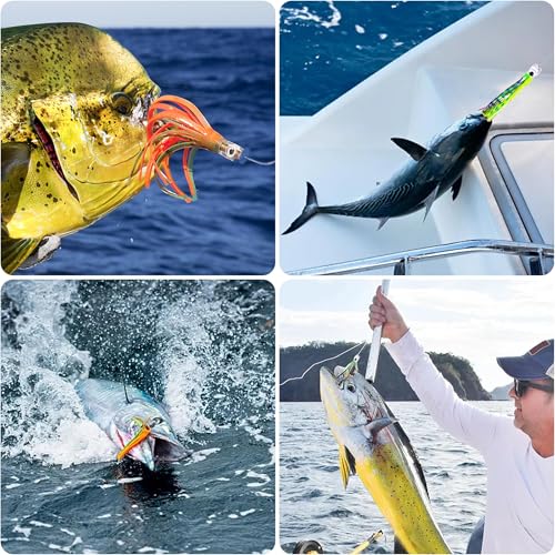 Saltwater Fishing Lures 6/9inch Trolling Lures for Marlin Mahi Tuna Dolphin Shark Big Game Deep Sea Fishing Baits Squid Skirts Rigged Hooks Ocean Gear Tackle - color: 6pcs (with bag), size: 9inch