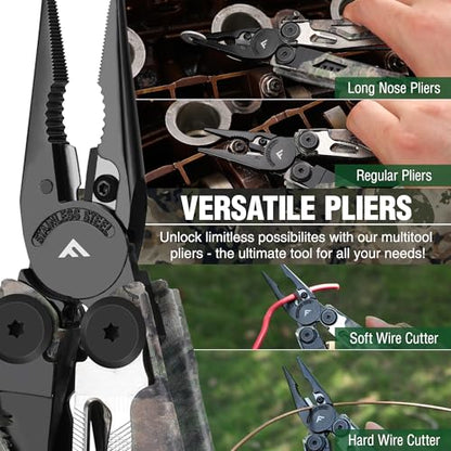 FLISSA Multitool, 18 in 1 Camo Multitool Pliers with Fire Starter, Window Breaker, Whistle, Stainless Steel EDC Gear with Sheath - Perfect for Survival, Simple Repair, Camping - color: Camo, size: 18-in-1