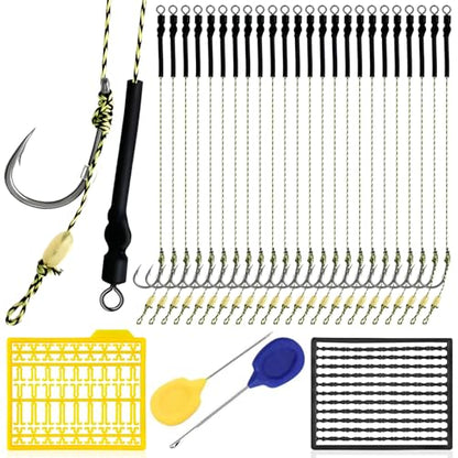YOTO Carp Fishing Hair Rigs - 24 Pcs High Carbon Steel Curved Barbed Hooks with Swivels and Boilies - color: Size 2,24 PCS