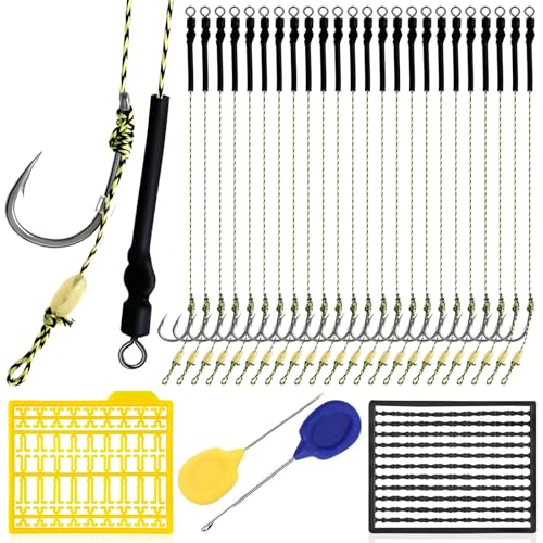 YOTO Carp Fishing Hair Rigs - 24 Pcs High Carbon Steel Curved Barbed Hooks with Swivels and Boilies - color: Size (2,4,6,8) 24 PCS