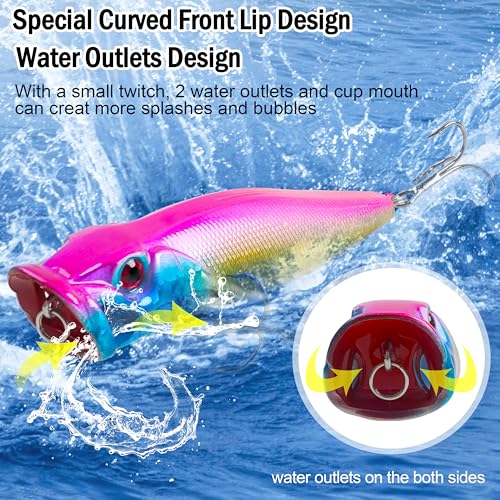 Popper Fishing Lures Kit,8pcs Saltwater Popper Lures Hard Baits Bass Fishing Lures Floating Lures Pencil Poppers Swimbaits for Bass Trout Walleye Freshwater Saltwater