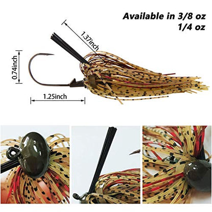 Bass Football Jigs Set-6pcs Weedless Jig Swim Jigs for Bass Fishing Jig Head Silicone Skirts Weedguard System Fishing Lure Kit 1/4oz,3/8oz - size: 6packs-3/8oz