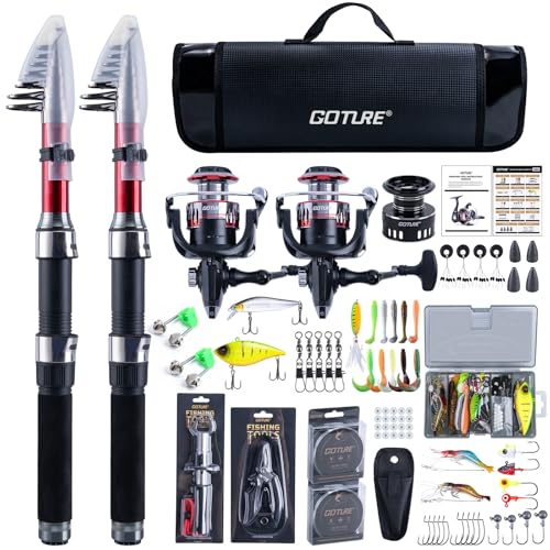Goture Fishing Rod and Reel Combos-2PCS Telescopic Fishing Pole+2PCS Spinning Reels with Carrier Bag,1.8M-2.7M Telescopic Rod Reel Kit for Starter Travel Saltwater Freshwater,Gifts for Men - color: A6:2PCS Fishing Pole Kit with Carrier Bag, size: 2.4M/8FT