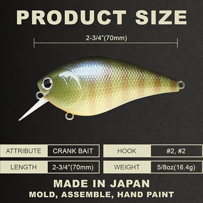 LUCKY CRAFT LC 2.5 Silent Crankbait Fishing Lures, 2-3/8” Squarebill Crankbait, Bass Lures, Floating 4ft Depth Hard Bait, Champion Freshwater Fishing Gear and Tackle Box Accessories - color: 269 BE Gill
