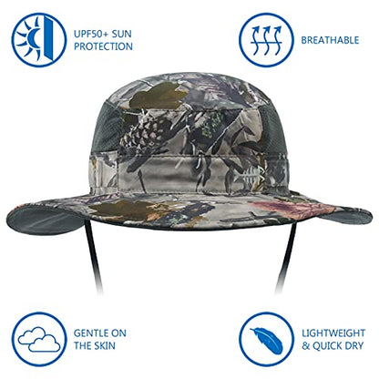 BASSDASH UPF 50+ Sun Fishing Hat Water Resistant with Detachable Neck Flap - color: Woodland I