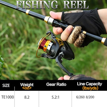 Yoilrey Fishing Rod and Reel Combo – 5.9ft Telescopic Fishing Pole Starter Kit with Spinning Reel, Fishing Line, Lure Box & Tackle Bag for Travel - color: Single Black and Gold