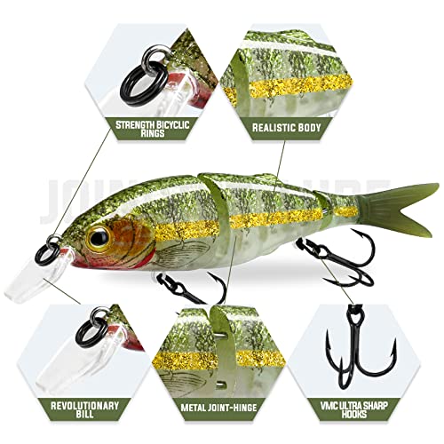 TRUSCEND Swimmax Easy Catch Fishing Lures with BKK Hooks, Wiggling, Vibrating, Rattling and Gurgling for More Bite, Heavy-Duty Dyneema Fiber Jointed Swimbaits for Bass, Trout, Walleye, Crappie, Pike - color: E2-3.5",0.3oz