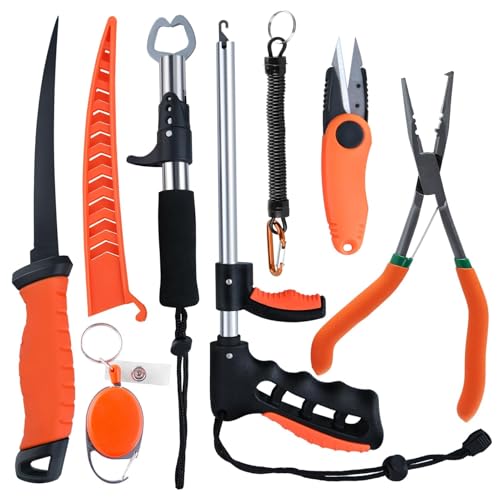 SPEEDWOX Fishing Pliers Hook Remover - Saltwater Gear With Line Cutter, Crimping Tool, Clippers, Pistol Grip Split Ring - style: 7PCS