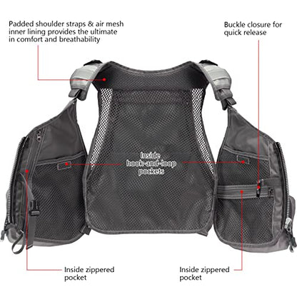 BASSDASH Fly Fishing Vest Adjustable Size with Detachable Water Bottle Holder for Men and Women FV07 - color: Women’s Size - Grey/Light Pink