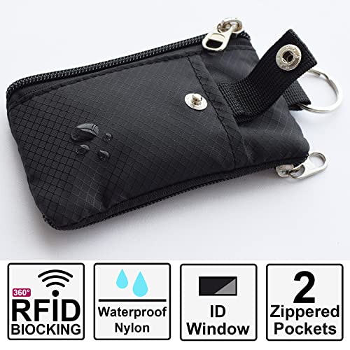 CHENSPRX Minimalist RFID Blocking Small Wallet with ID Window,WaterResistant Zip Id Case Wallet with Lanyard Keychain for Cards,Cash,Travel,Women,Men - color: Black