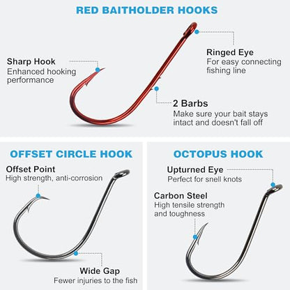 Fishing Tackle Kit Beginners, 58pcs Kids Tackle Box Starter Kit Includes Fishing Hooks Bobbers Sinkers Swivel Snaps Soft Lure Jig Heads Fishing Gifts for Men Equipment