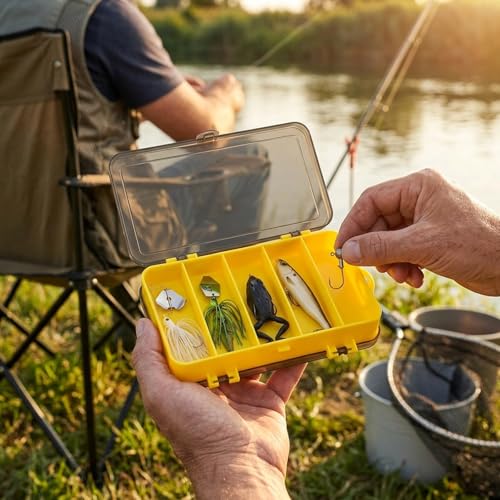 Fishing Tackle Storage Box, Double Sided Waterproof Fishing Lure Tackle Box with 13 Compartments, Yellow and Gray Lid Fishing Lure Organizer for Outdoor Angler