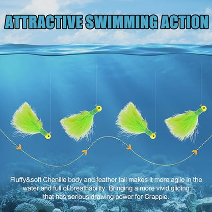 Fishing Jig Heads Crappie Jigs, 25pcs Marabou Jigs Lures Round Ball Head Jig Hooks Hair Jig Feather Fishing Lures for Bass Sunfish Trout Walleye Panfish 1/8oz 1/16oz 1/32oz - size: 1/8oz-25pcs