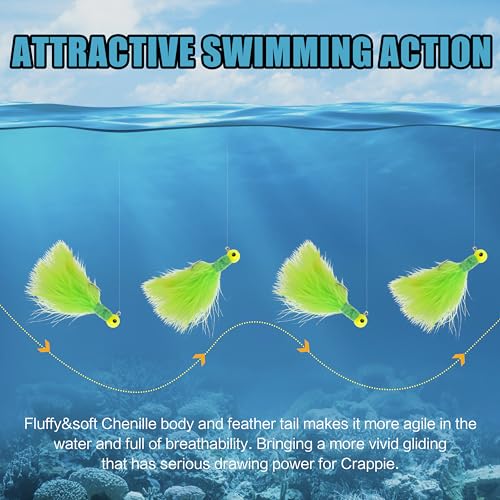 Fishing Jig Heads Crappie Jigs, 25pcs Marabou Jigs Lures Round Ball Head Jig Hooks Hair Jig Feather Fishing Lures for Bass Sunfish Trout Walleye Panfish 1/8oz 1/16oz 1/32oz - size: 1/32oz-25pcs