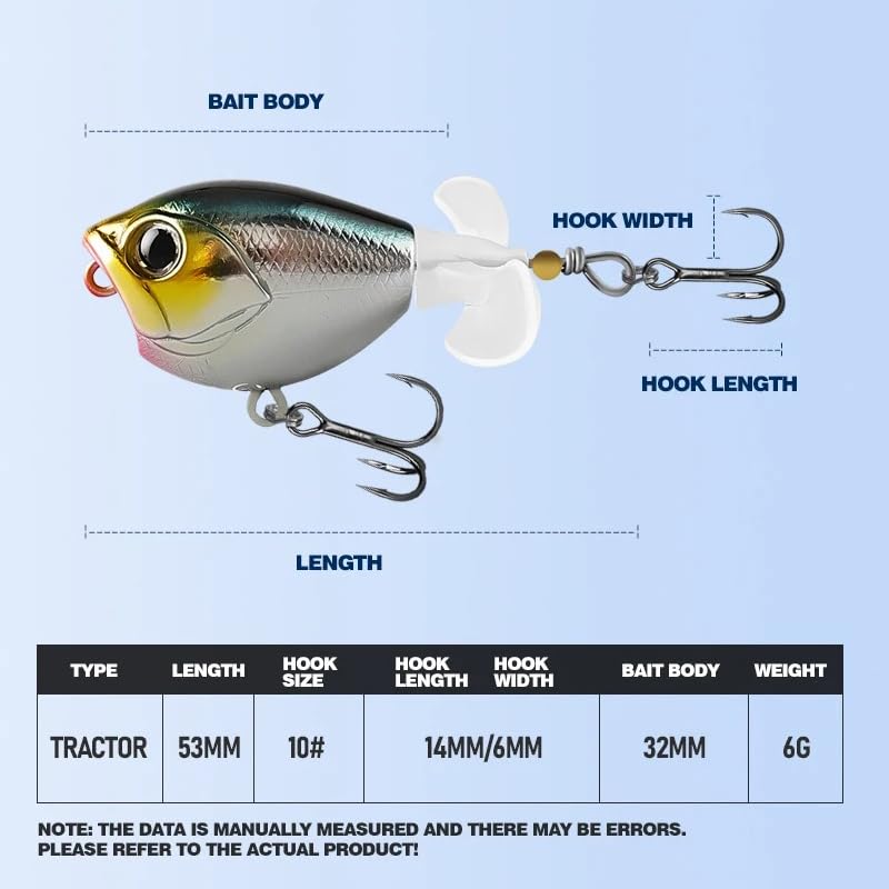 6-pcs Long Cast Propeller Lure 0.21oz / 2.09in 0.39oz / 2.36in Topwater Micro Popper Lure, Bionic Fishing Bait ﻿ - size: 0.21oz / 2.09in 6pcs