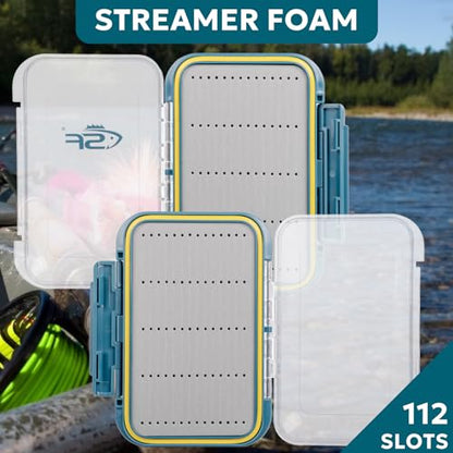 SF Large Waterproof Fly Box - Double Sided Clear Lid - Ice Fishing & Jig Head Tackle Box - Fly Flies (Dry, Wet, Nymph, Streamer) & Foam - style: Streamer Foam-Large