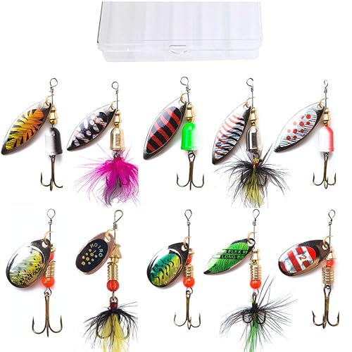 KINGFOREST 10-20pcs Fishing Lures Spinnerbait for Bass Trout Salmon Walleye Hard Metal Spinner Baits Kit with Tackle Box - style: 10pcs