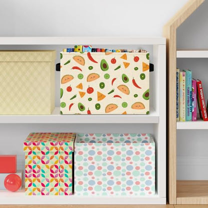 Trendy Cute Mexican Storage Bins Box with Handles, Mexican Food Taco Avocado Chili Pepper Tomato Collapsible Basket Hamper Clothes Toys Organizer for Kids Room Home Kitchen - color: Mexican Food