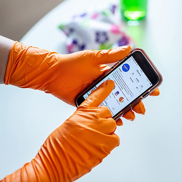 Grippaz 6 Mil Nitrile Disposable Gloves 50-Pack, Fish Scale Grip, Chemical & Oil Resistant, Orange, Large (G21071-L50) - size: Large