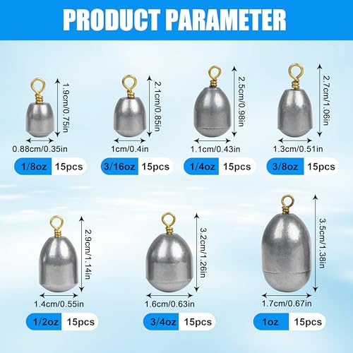 Fishing Weights Sinkers Kit,15pcs Bass Casting Sinkers Weights Bell Sinkers Iron Fishing Weights with Ring Drop Shot for Saltwater Freshwater 1/8oz-1oz - size: 3/8oz-15pcs